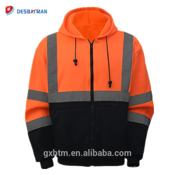 En gros ANSI Class 3 Haute Visibilité Zipper Veste Deux Tons Bas Noir Sweat À Capuche Sécurité Orange